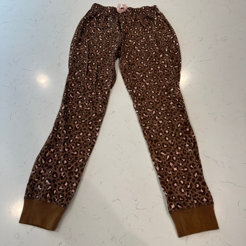 Old Navy Girls Brown Pink Leopard Print Pajama Jogger Pants Size L 10-12
